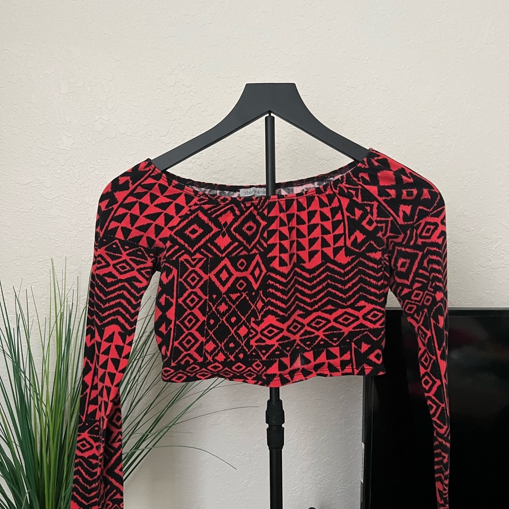 Adidas Red and Black Geometric Blouse